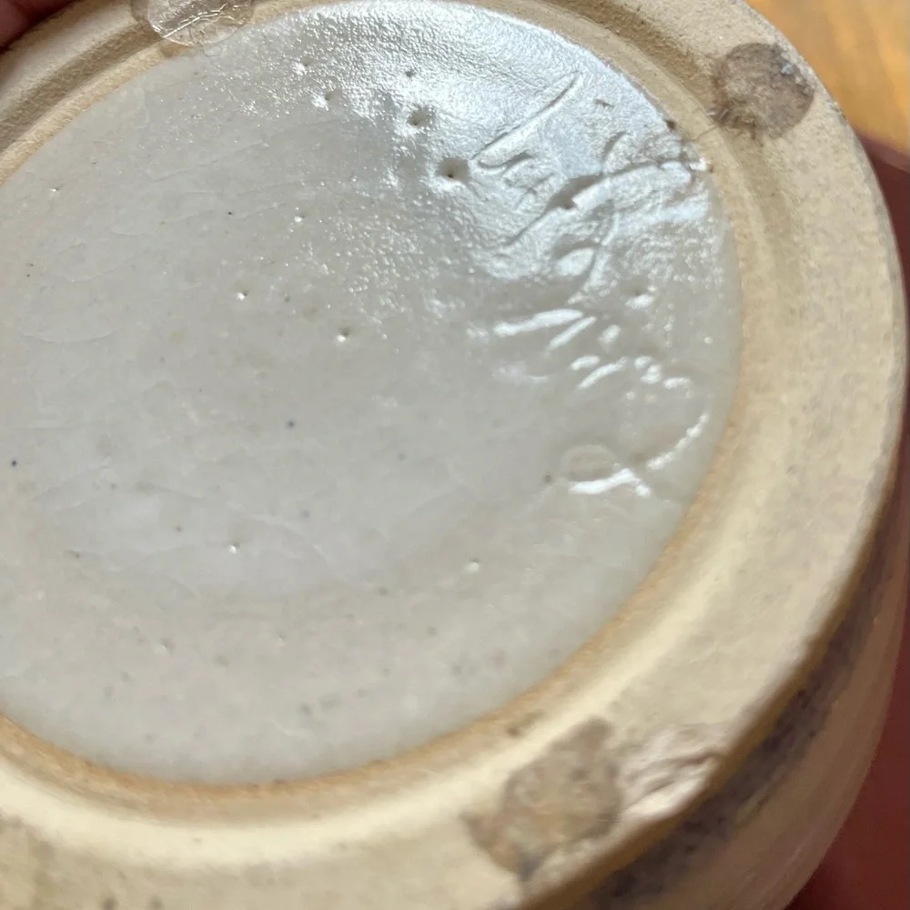 Hand‎ thrown pottery Vase cream with blue floral Signed 2002